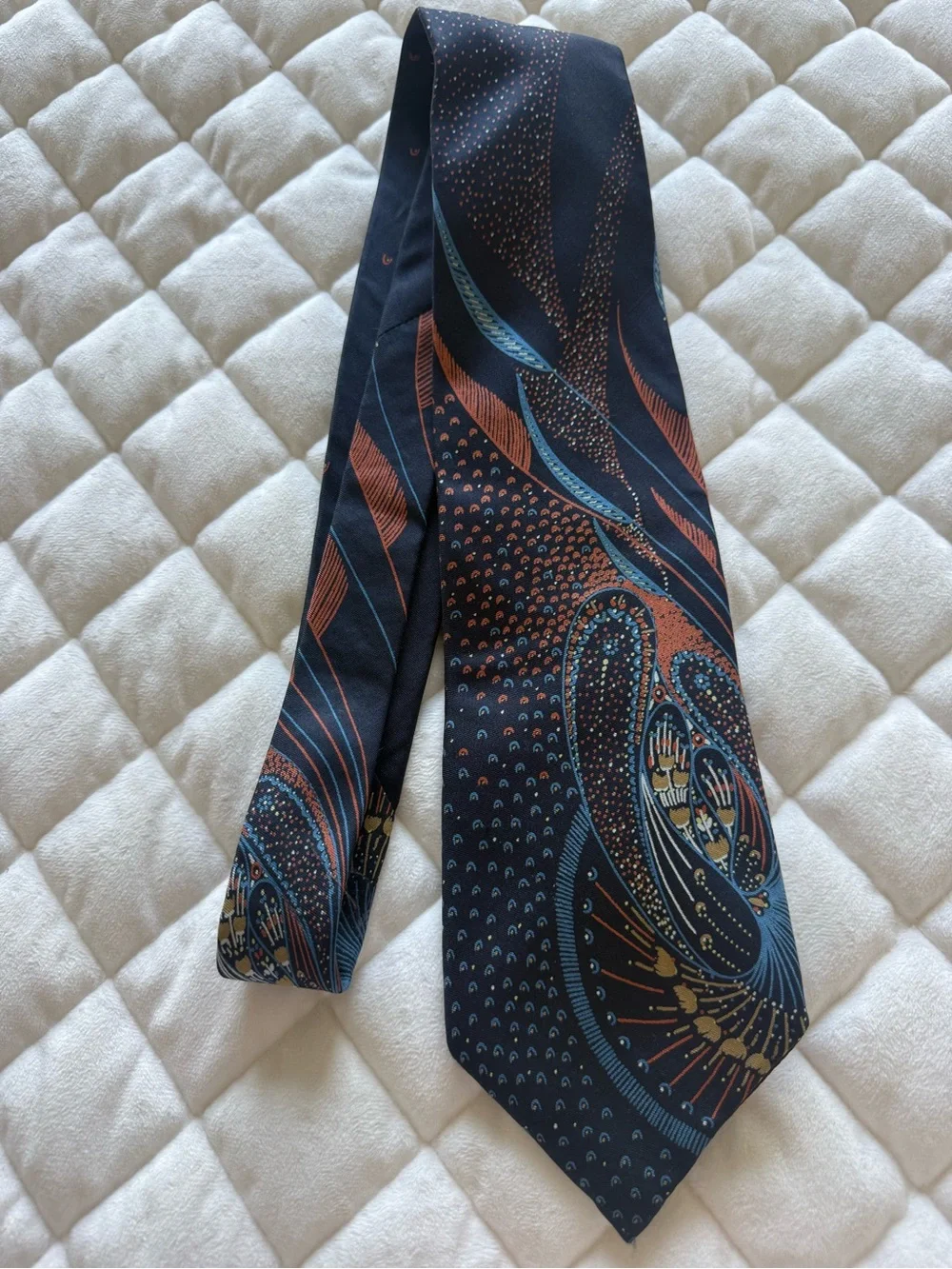 Courchevel Italy Silk Tie Navy Blue Red Geometric Arch Pattern Men's Necktie